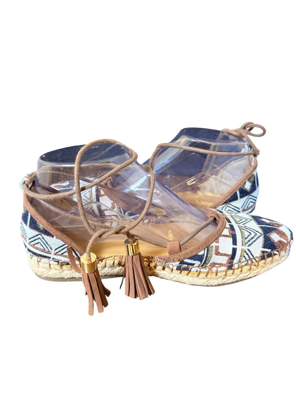 Franco Sarto Dream Tribal Aztec Ankle Tie Espadrille Flat Sandals size 6